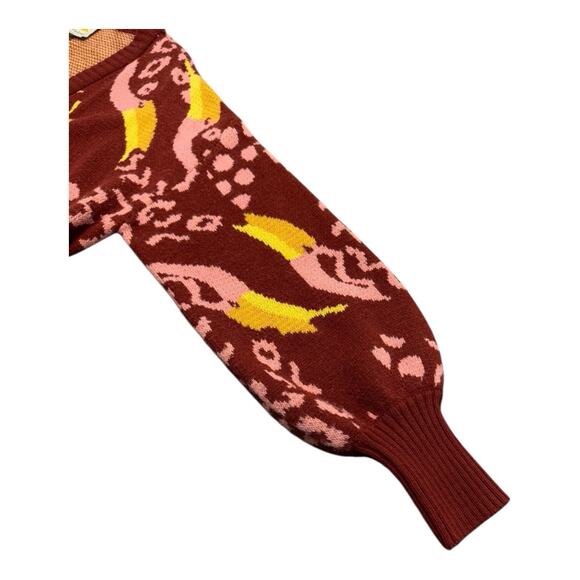 FARM Rio Small Burgundy Toucanissimo Cardigan Long Sleeve Open Front Boho - Picture 4 of 12